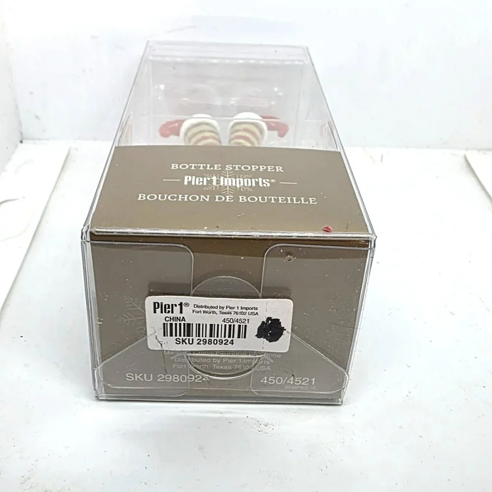 Pier 1 Elf Upside Down Red & Green Striped Pants & Red Shoes Bottle Stoppe - NIB